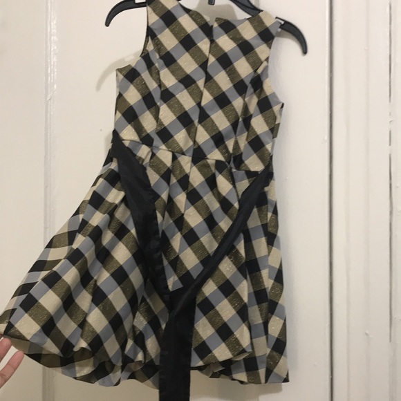 Toddler Formal Gold Shimmer Pleated Plaid Dress - Mint Condition - Picture 4 of 4